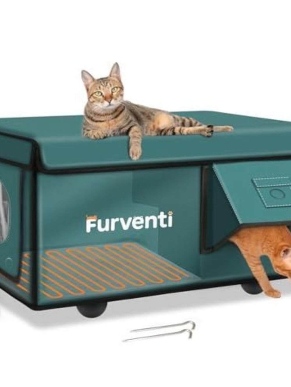 Heated Cat House for Outside with Dual Doors, Insulated Cat House Outdoor with H